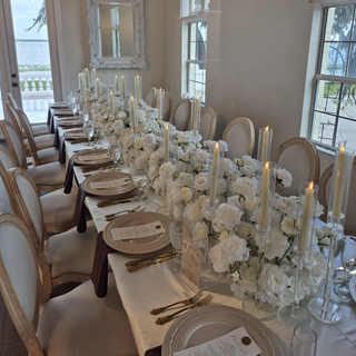 12 Ft White Rose Table Runner & 18 Tall Candles
