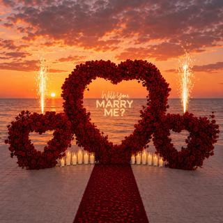 Red Rose Triple Hearts,  2 Sparklers,  12 Candles,  Neon Sign,  Carpet