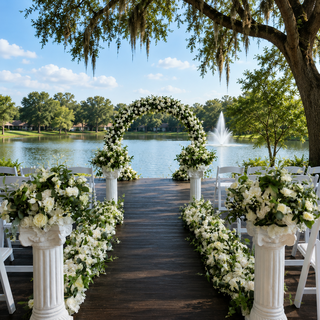 White Rose Greenery Florals & 4 Pedestals