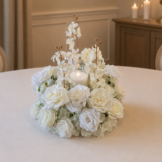 White Rose Circle Centerpieces & 1 Candle