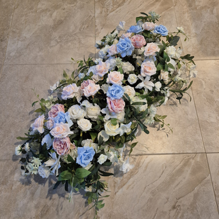 White Blue Pink Rose Runner 3.2 Ft