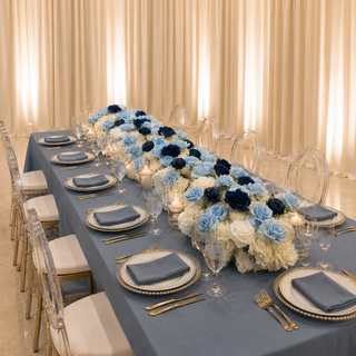 White Navy Blue Rose Runner 6.5ft