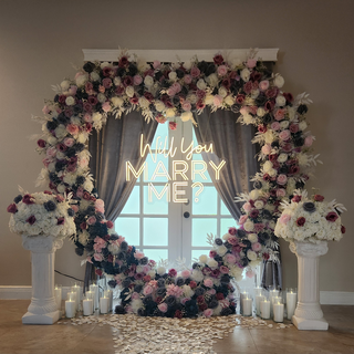 Set: Arch, Retro Neon Sign, 2 Flower Balls, 18 Candles