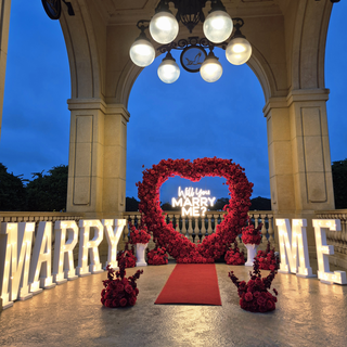 Set: Marquee Letters,  Arch, Neon Sign, 2 Pedestals, 8 Balls, Carpet