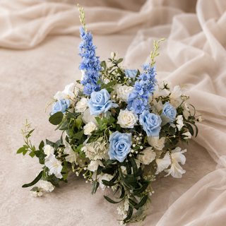 White Blue Rose Delphinium Greenery Ball 20"