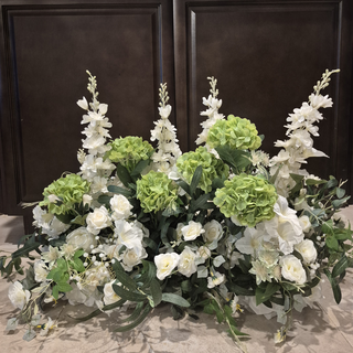 White Rose Sage Green Hydrangea Delphinium Flower Centerpiece