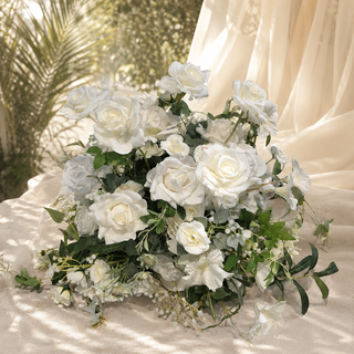 long Stems White Rose Greenery Ball 20"