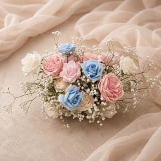 White Pink Blue Rose Babybreath Ball 14"