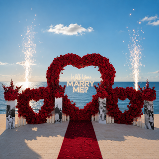 Red Rose Triple Hearts, 4 Photo-boards, 2 Sparklers, 24 Candles, 4 Balls, Neon Sign, Carpet
