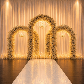 White Rose Triple Arch, 3 Chandeliers, 36 Candles