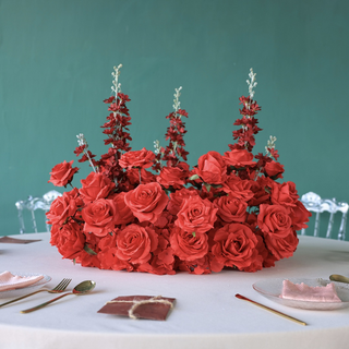 Red Rose Delphinium Circle Flower Centerpiece 