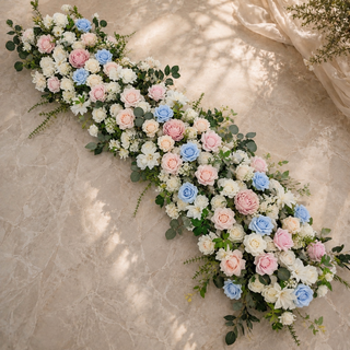 White Pink Blue Flower Runner 6.5ft