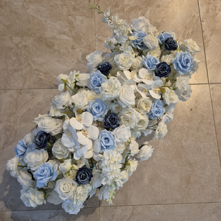 White Ivory Navy Dark Blue Rose Orchid Runner 3.2ft