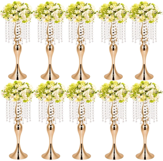 10 pcs Crystal Gold Vase for Table Centerpiece 21.3in