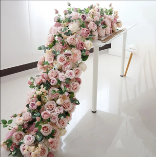 Pink Rose Green Leaves Runner 6.5ft