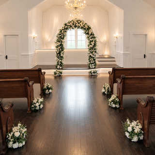 8 White Rose Greenery Balls & U-frame Arch