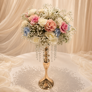 White Blue Pink Rose Babysbreath Ball 17in