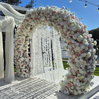 White Pink Blush Rose Round Arch Double-Sided