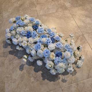 White Navy Blue Rose Runner 3.2 Ft