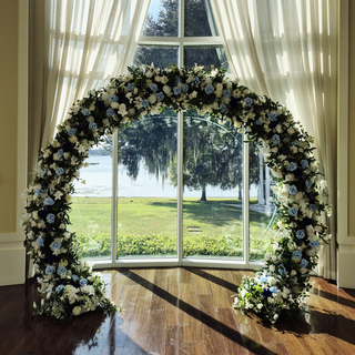White Blue Rose Greenery Round Arch