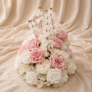 White Pink Rose Delphinium Ball 17"