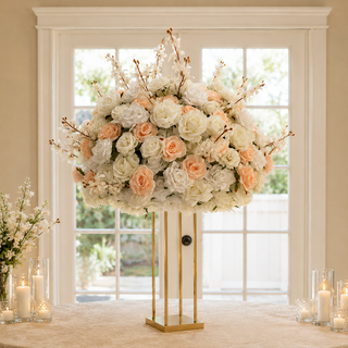 Luxury White Peach Rose Delphinium Centerpiece 2.4 ft