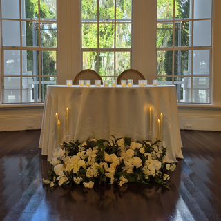 White Rose Greenery Florals, 6 Tall Clear Candles