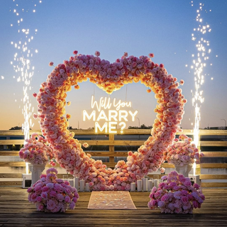 Set: Arch, Neon Sign, 4 Balls, 2 Pedestals, 36 Candles, 2 Sparklers, Carpet 