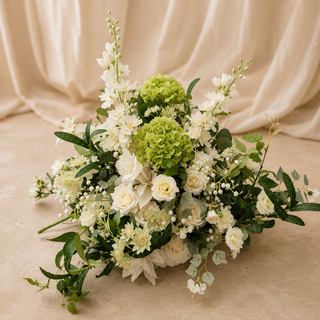 White Flowers Greenery Sage Hydrangea Delphinium Centerpiece 