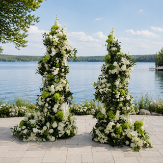 White Flowers Greenery Cascade Double Stand Arch