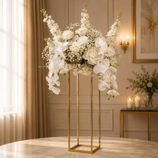 White Rose Babysbreath Orchid Delphinium Centerpiece 17.7"