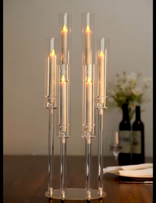 Clear Candelabras 6 Heads with Flameless Candles 