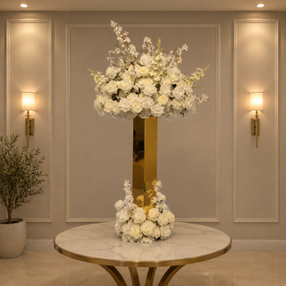 Luxury White Rose Ball + Gold Stand