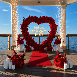 Set: Arch, Neon Sign, 2 sparklers, 36 candles, 2 Pedestals, 6 Balls, Carpet 