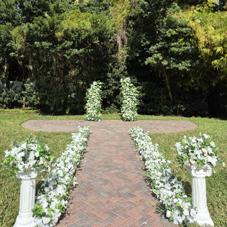 White Rose Greenery Double Stand Arch, 2 Pedestals,  2 Balls, Flower Runners 