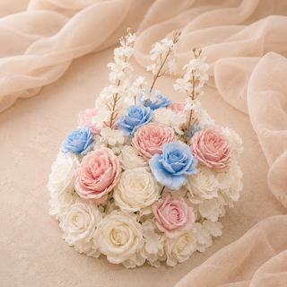 White Pink Blue Rose Delphinium Ball 17"