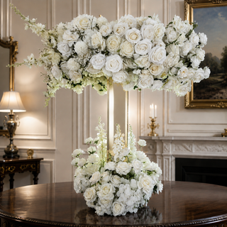 Luxury White Rose Circle Centerpiece + Gold Stand 