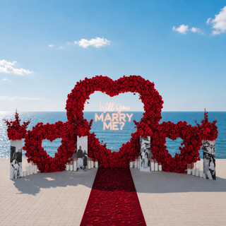 Red Rose Triple Hearts, 4 Photo-boards, 24 Candles, 4 Balls, Neon Sign, Carpet