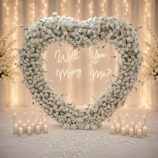 Set: Arch, Neon Sign, 32 Candles with Tall Vases