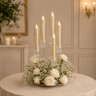 White Rose Babysbreath Candelabras