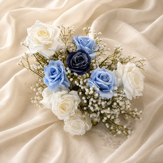 White Blue Rose Babysbreath Flower Ball 1.4"