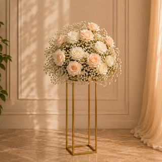 White Pink Rose Babysbreath Centerpiece 17.7"