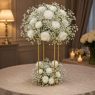 White Rose Babysbreath Centerpiece Set