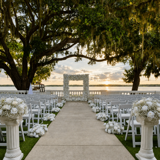 White Rose Babysbreath Florals & 2 Pedestals 