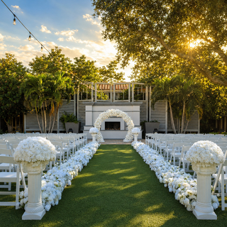 White Rose Florals & 4 Pedestals 