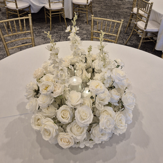White Rose Circle Centerpiece & 3 Candles