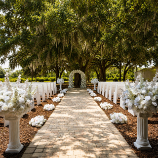 White Rose Babysbreath Florals & 4 Pedestals 