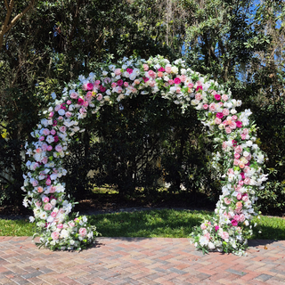 White Pink Rose Carnation Greenery Round Arch 