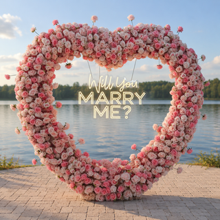 Set: Pink Rose Heart-Shaped Arch & Neon Sign 