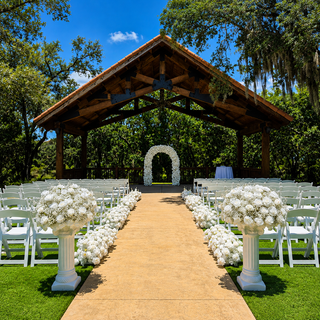 White Rose U-frame Arch, 8 Flower Runners,  2 Pillars, 2 Flower BallsCeremony Set